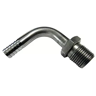 1/2" NPT x 1/2" Barb Curved Elbow