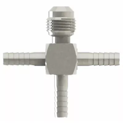 1/4" Barb Cross with (1) 3/8" Male Flare SS