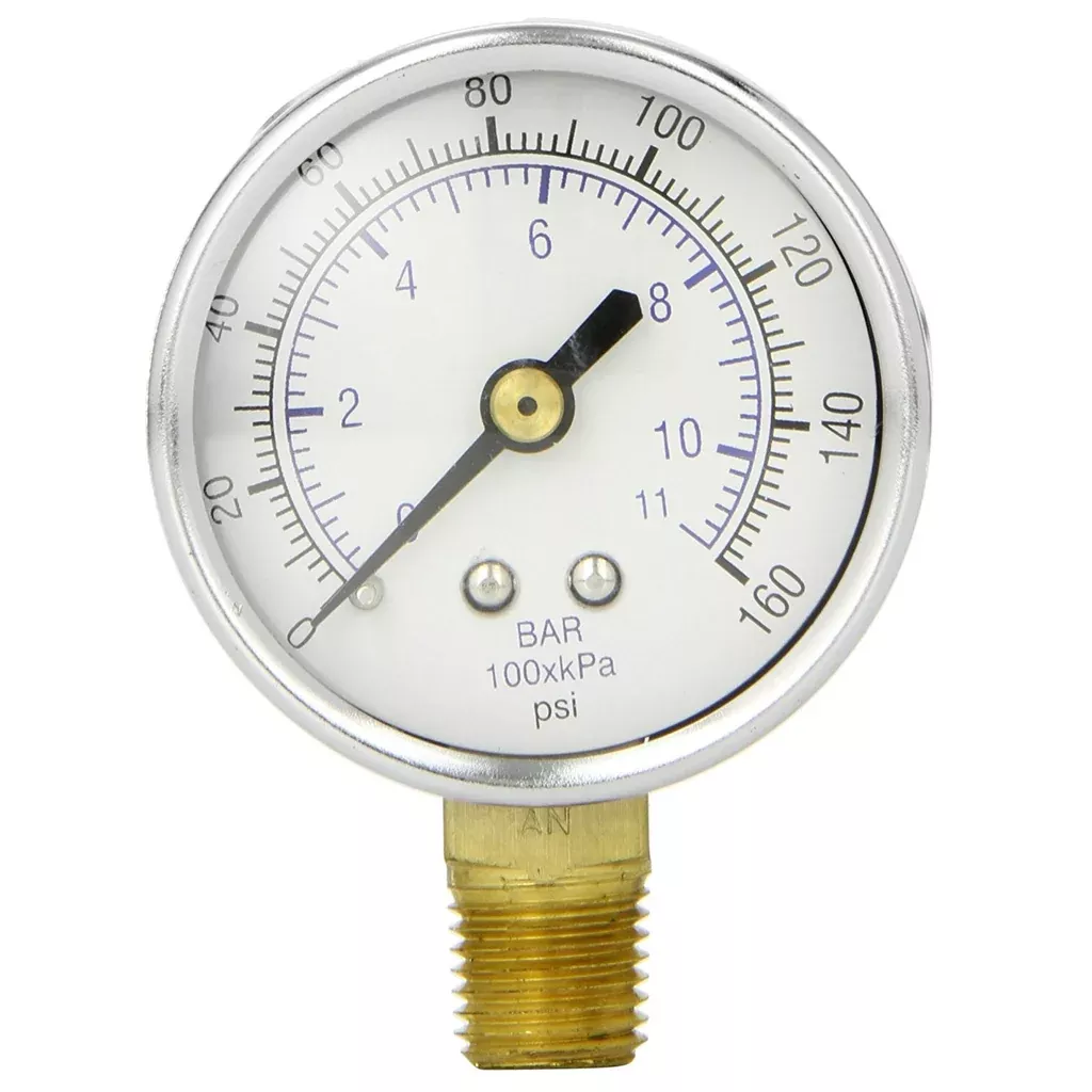 1/4" NPT 0 - 160 PSI Pressure Gauge Lower Side Mount