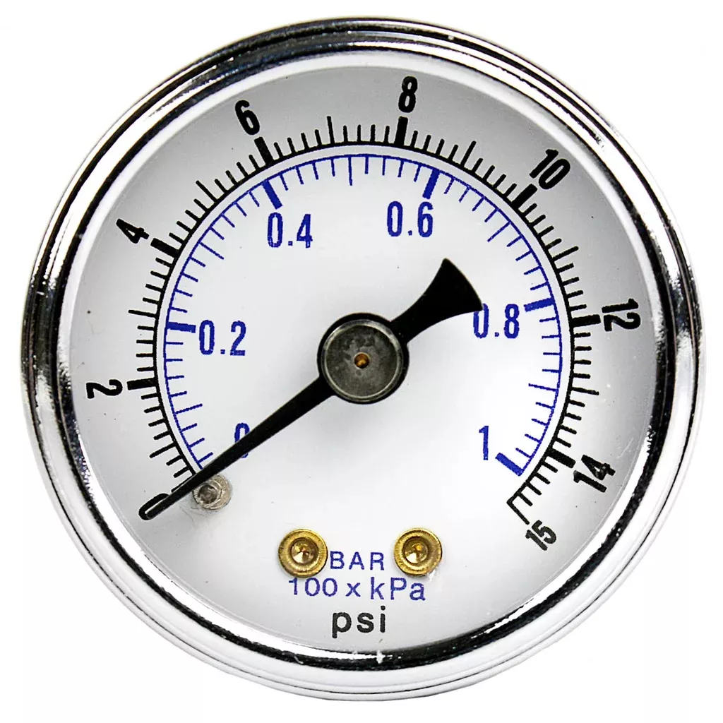 1.5" Face 0-15 PSI Pressure Gauge 1/8" NPT Center Back Mount