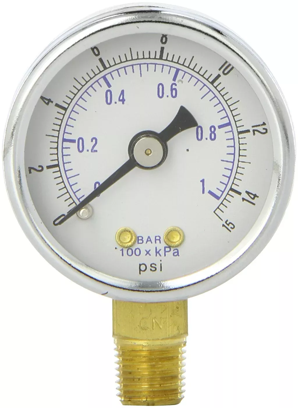 1.5" Face 1/8" NPT 0-15 PSI Pressure Gauge Lower Side Mount