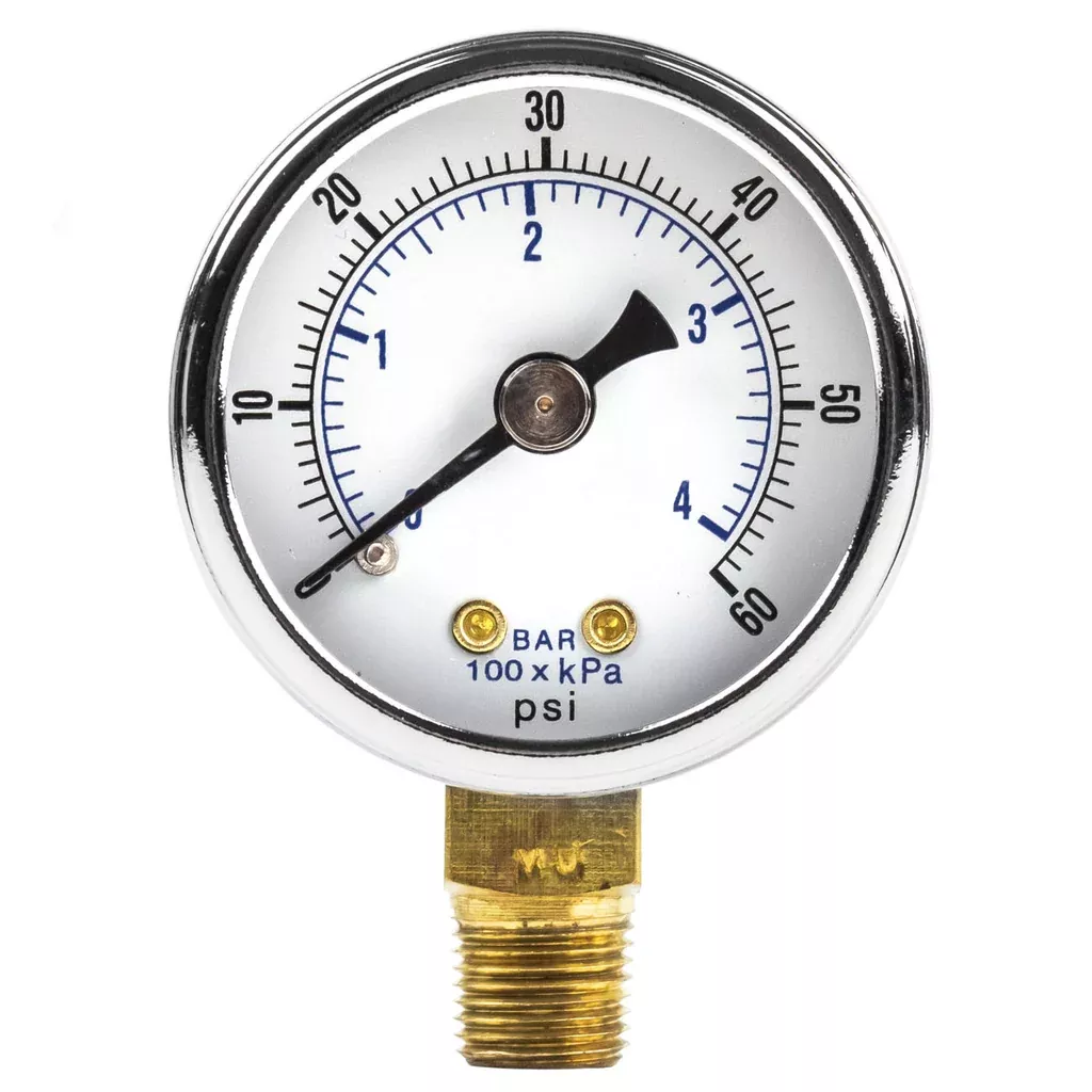 1.5" Face 1/8" NPT 0 - 60 PSI Pressure Gauge Lower Side Mount 101D-158D