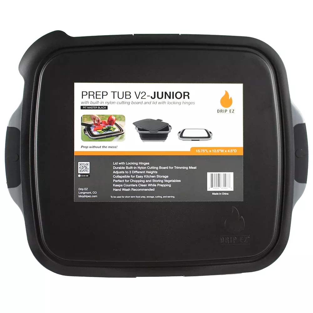 Drip EZ Jr BBQ Prep Tub w/ Locking Lid and Cutting Board TUBV2-JR-1-BL